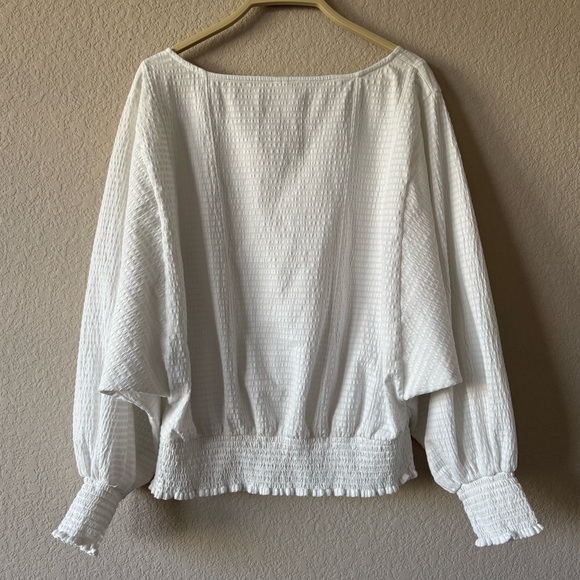 Anthropologie Rebecca Dolman Sleeve Smocked Hem Top White - Picture 7 of 8